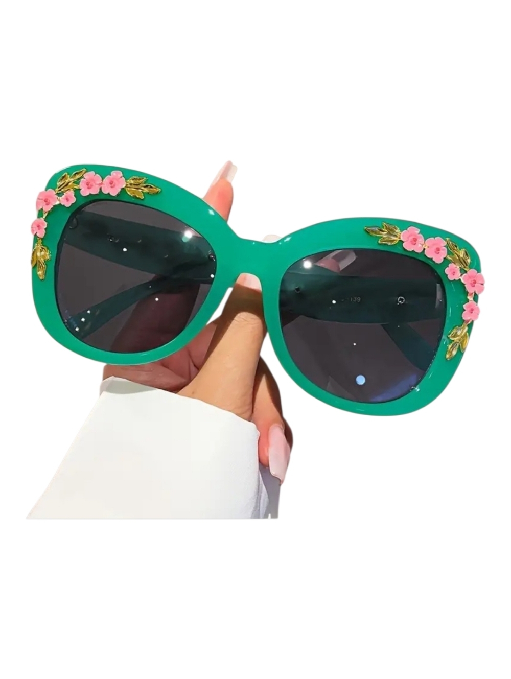 Ladies Retro Flower Cat Glasses | Green Frame with Flower Decoration - NWT